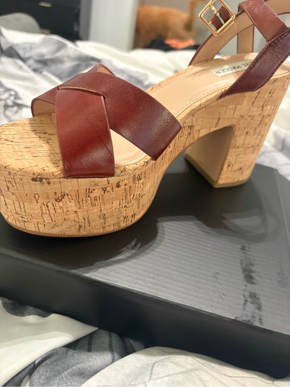 Steve Madden Brown Cork Platform Sandals